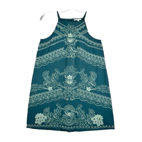 Anthropologie Floreat Dress Womens 4 Green Embroidered Sundress Boho Peasant‎ - Picture 1 of 10